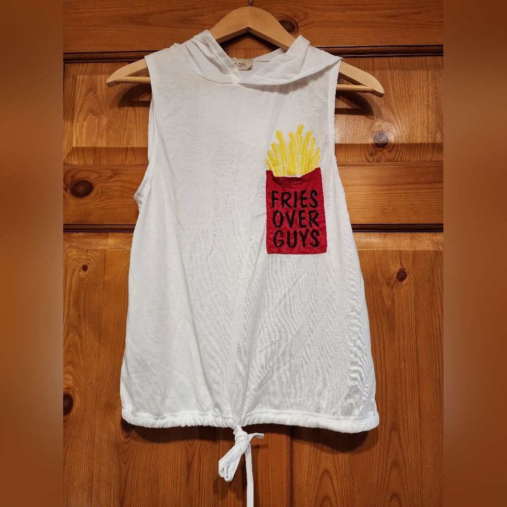 Fries Over Guys Sleeveless Hooded Tee, Size Medium